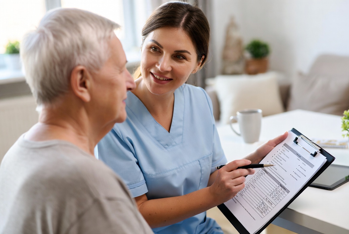 Caregiver discussing a personalised care plan with a patient