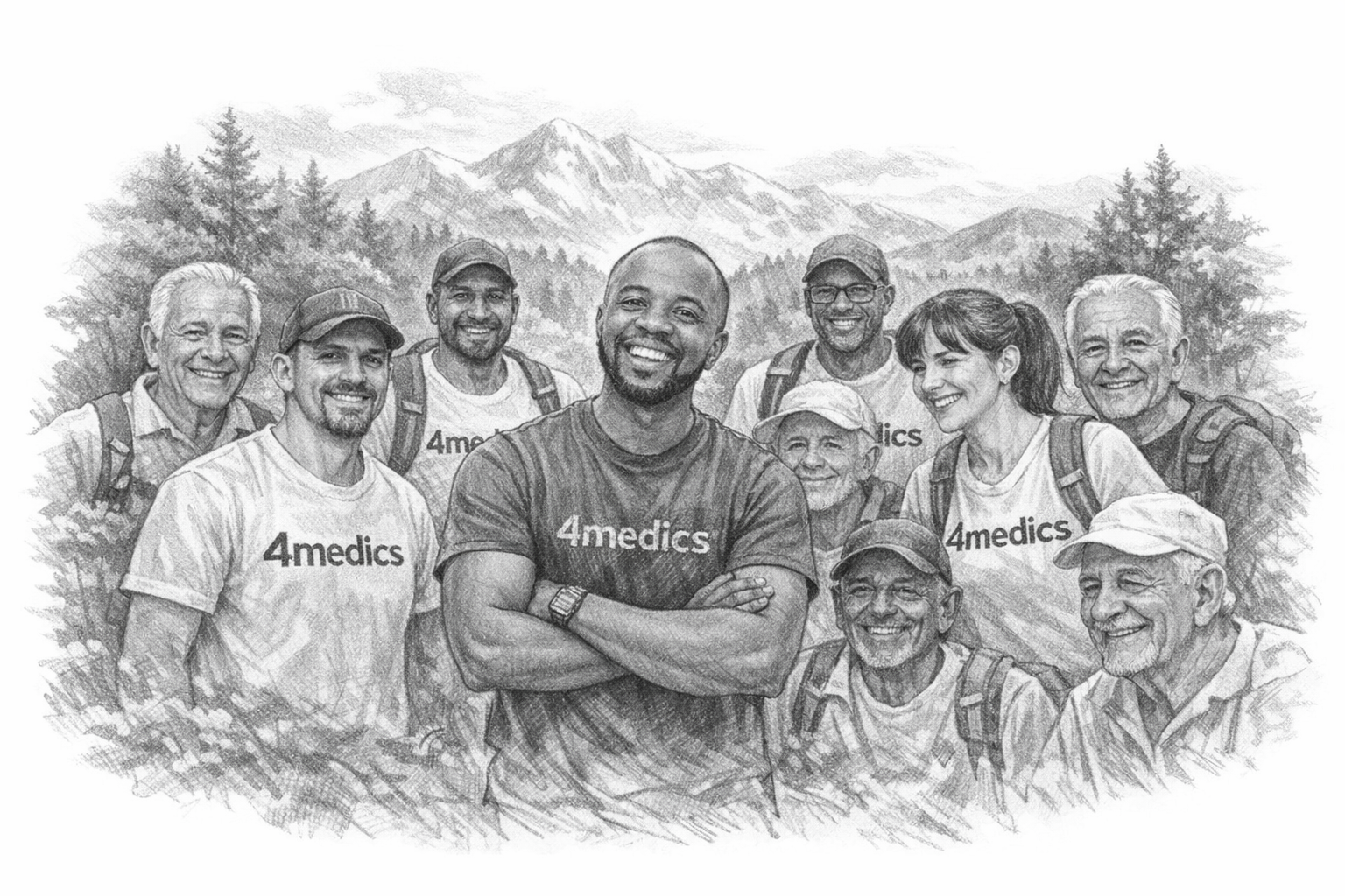 4Medics team group portrait sketch