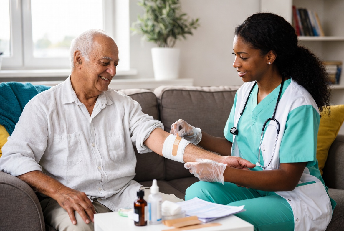 Caregiver supporting patient